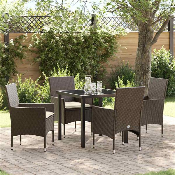 Grote foto vidaxl tuin eetset met kussen 5 pcs bruin poly riet tuin en terras tuinmeubelen