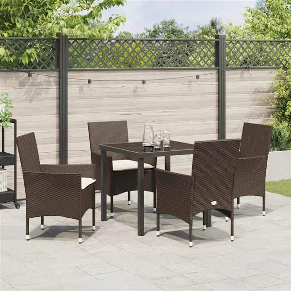 Grote foto vidaxl tuin eetset met kussen 5 pcs bruin poly riet tuin en terras tuinmeubelen