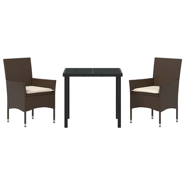 Grote foto vidaxl tuin eetset met kussen 3 pcs bruin poly riet tuin en terras tuinmeubelen