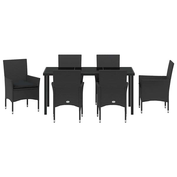 Grote foto vidaxl tuin eetset met kussen 7 pcs zwart poly riet tuin en terras tuinmeubelen