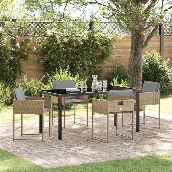 Grote foto vidaxl tuin eetset met kussen 5 pcs beige poly riet tuin en terras tuinmeubelen