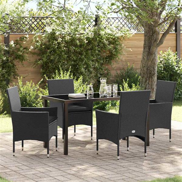 Grote foto vidaxl tuin eetset met kussen 5 pcs zwart poly riet tuin en terras tuinmeubelen