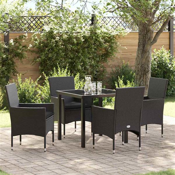 Grote foto vidaxl tuin eetset met kussen 5 pcs zwart poly riet tuin en terras tuinmeubelen