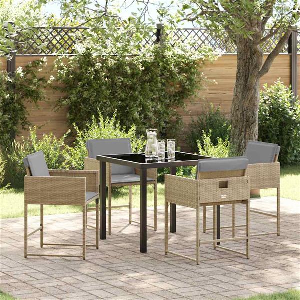 Grote foto vidaxl tuin eetset met kussen 5 pcs beige poly riet tuin en terras tuinmeubelen