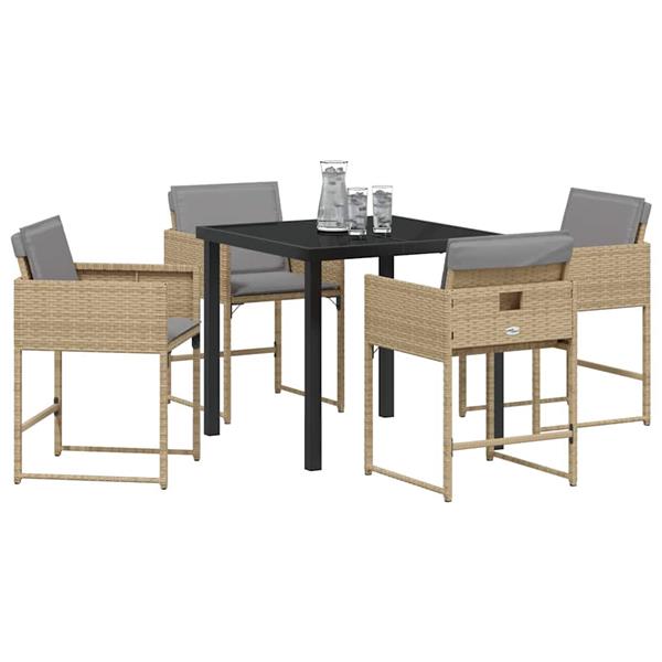 Grote foto vidaxl tuin eetset met kussen 5 pcs beige poly riet tuin en terras tuinmeubelen