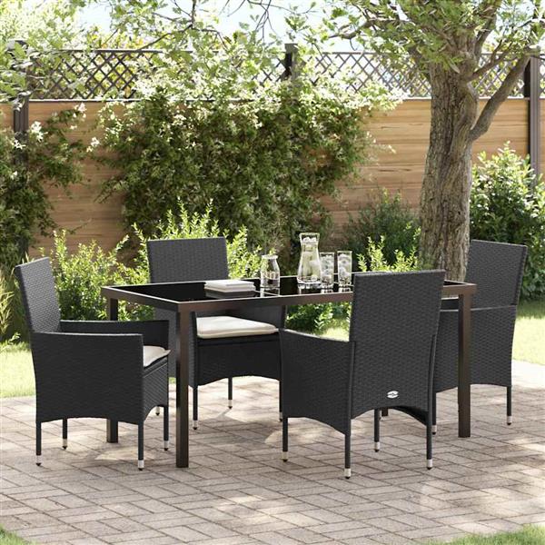 Grote foto vidaxl tuin eetset met kussen 5 pcs zwart poly riet tuin en terras tuinmeubelen