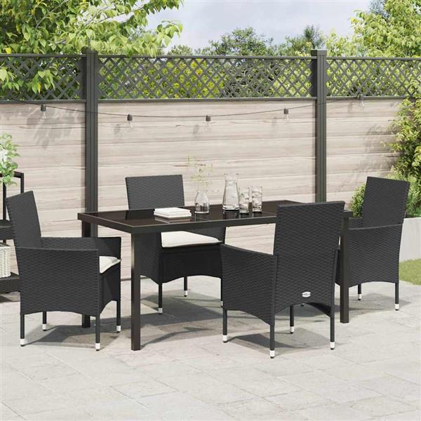 Grote foto vidaxl tuin eetset met kussen 5 pcs zwart poly riet tuin en terras tuinmeubelen