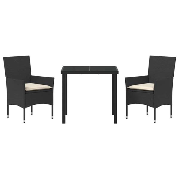 Grote foto vidaxl tuin eetset met kussen 3 pcs zwart poly riet tuin en terras tuinmeubelen