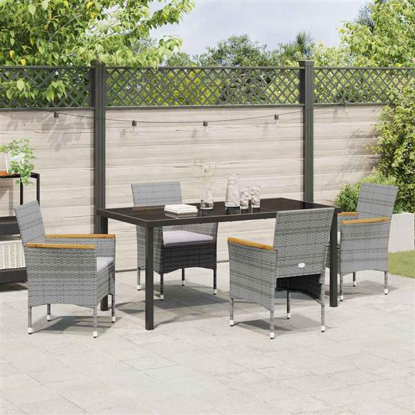 Grote foto vidaxl tuin eetset met kussen 5 pcs grijs poly riet tuin en terras tuinmeubelen