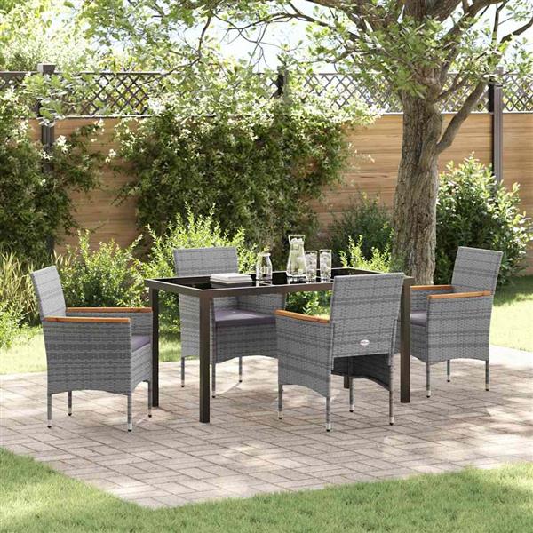 Grote foto vidaxl tuin eetset met kussen 5 pcs grijs poly riet tuin en terras tuinmeubelen