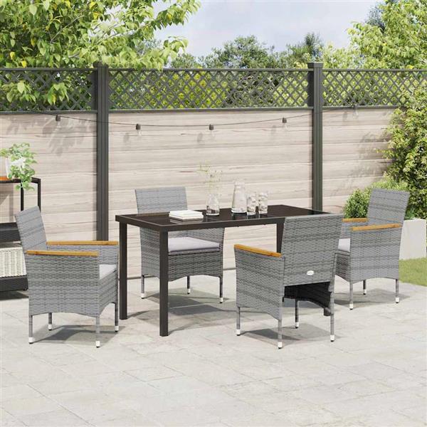 Grote foto vidaxl tuin eetset met kussen 5 pcs grijs poly riet tuin en terras tuinmeubelen