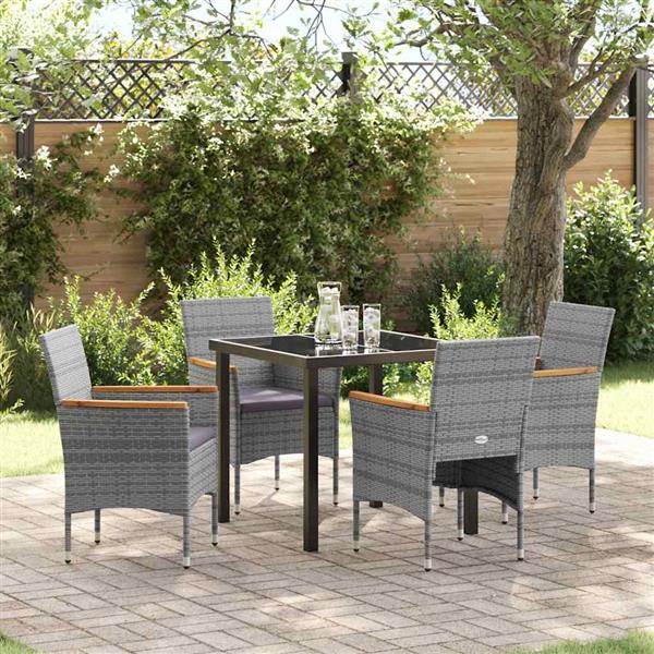 Grote foto vidaxl tuin eetset met kussen 5 pcs grijs poly riet tuin en terras tuinmeubelen