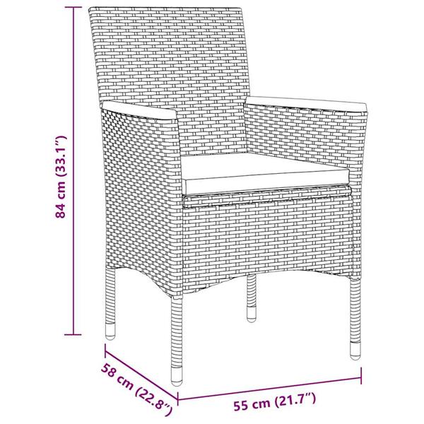 Grote foto vidaxl tuin eetset met kussen 5 pcs zwart poly riet tuin en terras tuinmeubelen
