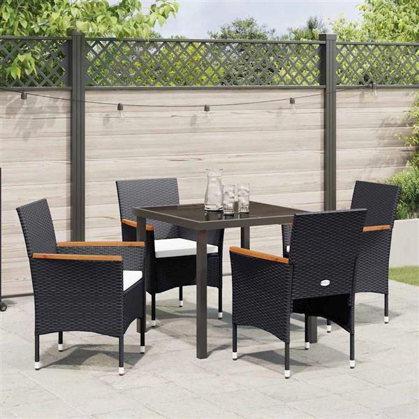 Grote foto vidaxl tuin eetset met kussen 5 pcs zwart poly riet tuin en terras tuinmeubelen