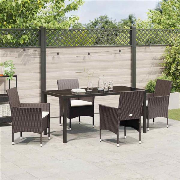 Grote foto vidaxl tuin eetset met kussen 5 pcs bruin poly riet tuin en terras tuinmeubelen