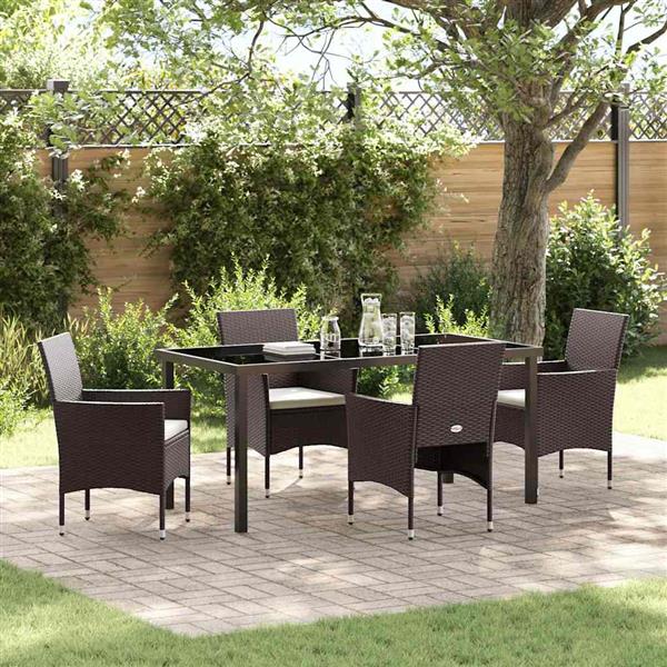 Grote foto vidaxl tuin eetset met kussen 5 pcs bruin poly riet tuin en terras tuinmeubelen