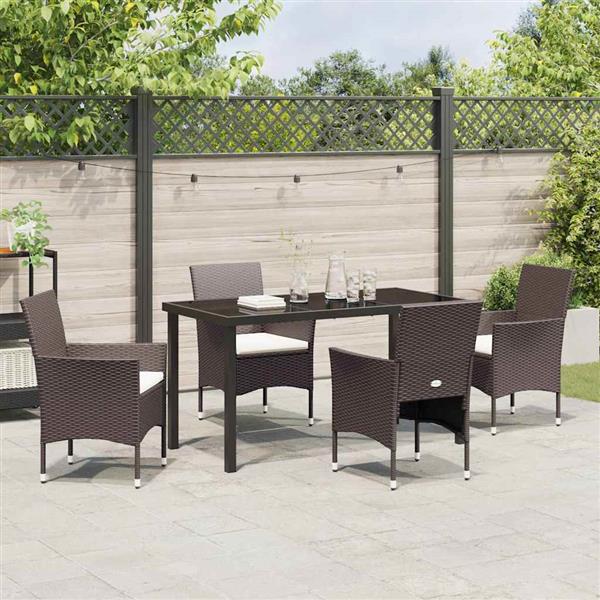 Grote foto vidaxl tuin eetset met kussen 5 pcs bruin poly riet tuin en terras tuinmeubelen