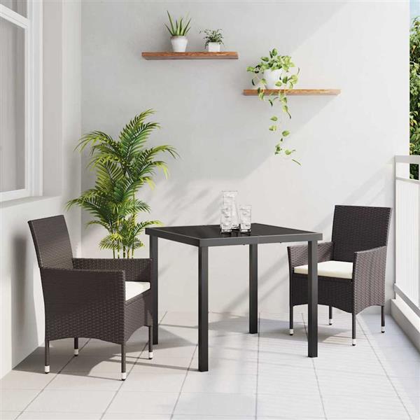 Grote foto vidaxl tuin eetset met kussen 3 pcs bruin poly riet tuin en terras tuinmeubelen