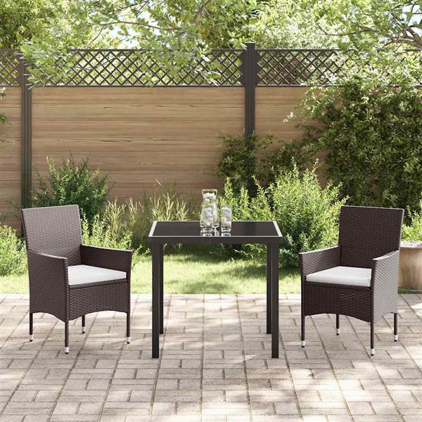 Grote foto vidaxl tuin eetset met kussen 3 pcs bruin poly riet tuin en terras tuinmeubelen