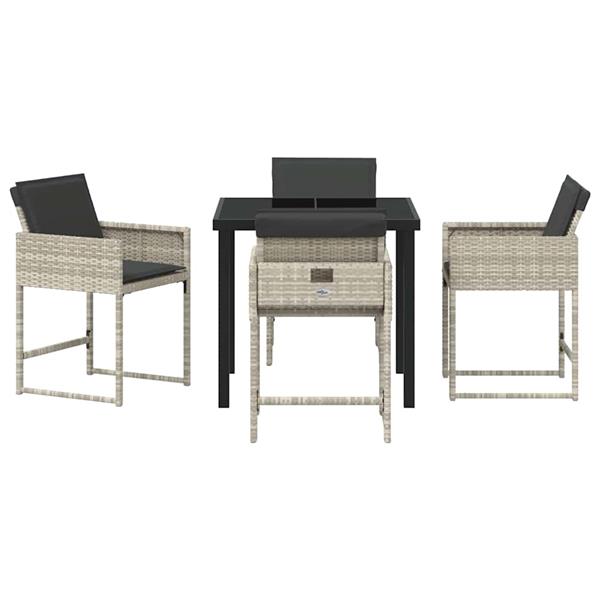 Grote foto vidaxl tuin eetset met kussen 5 pcs lichtgrijs poly riet tuin en terras tuinmeubelen