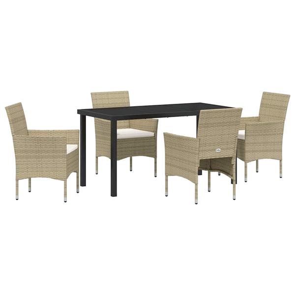 Grote foto vidaxl tuin eetset met kussen 5 pcs beige poly riet tuin en terras tuinmeubelen