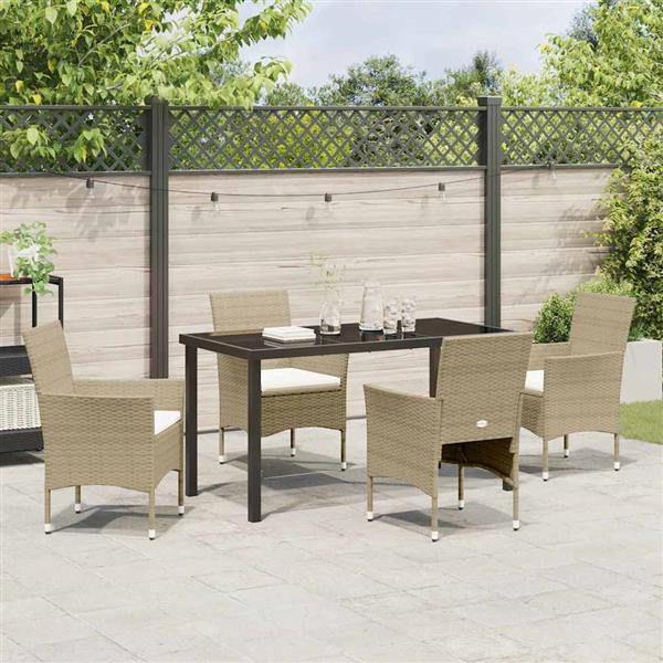 Grote foto vidaxl tuin eetset met kussen 5 pcs beige poly riet tuin en terras tuinmeubelen