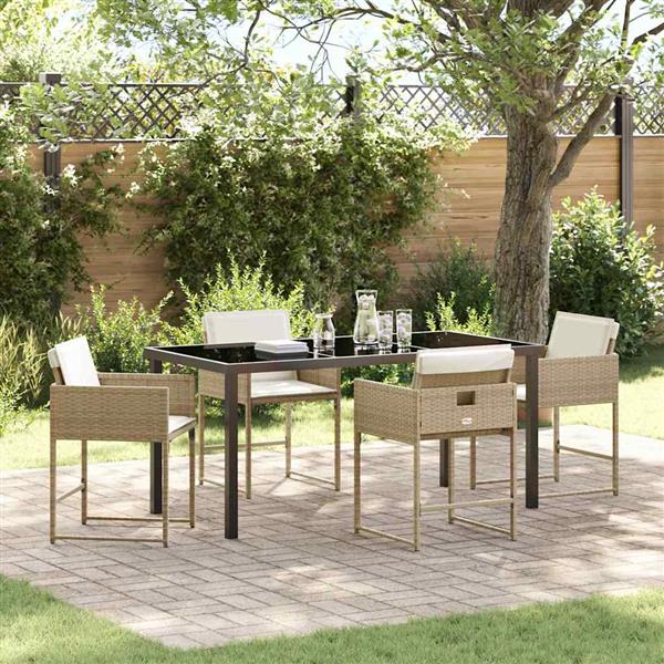 Grote foto vidaxl tuin eetset met kussen 5 pcs beige poly riet tuin en terras tuinmeubelen