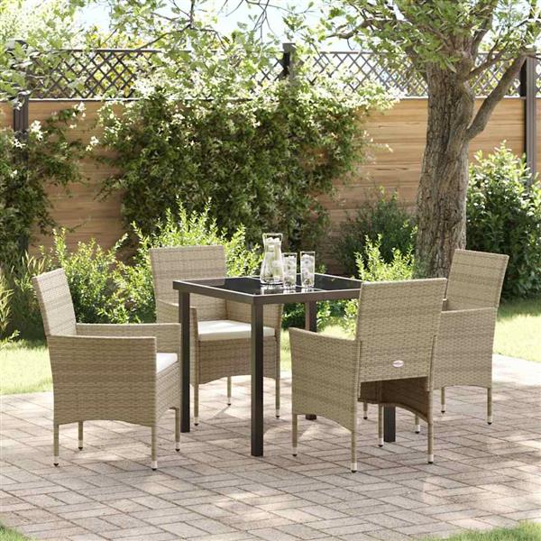 Grote foto vidaxl tuin eetset met kussen 5 pcs beige poly riet tuin en terras tuinmeubelen