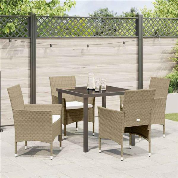 Grote foto vidaxl tuin eetset met kussen 5 pcs beige poly riet tuin en terras tuinmeubelen
