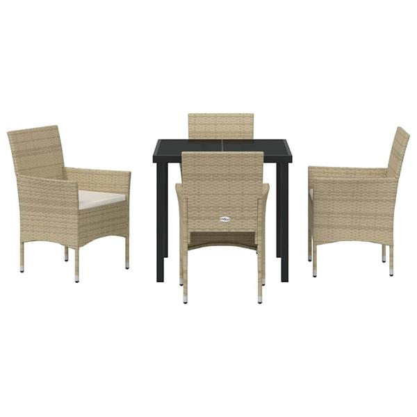 Grote foto vidaxl tuin eetset met kussen 5 pcs beige poly riet tuin en terras tuinmeubelen