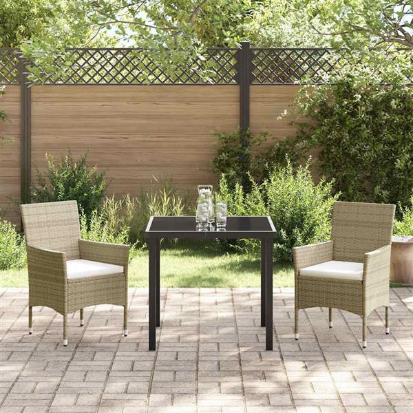 Grote foto vidaxl tuin eetset met kussen 3 pcs beige poly riet tuin en terras tuinmeubelen