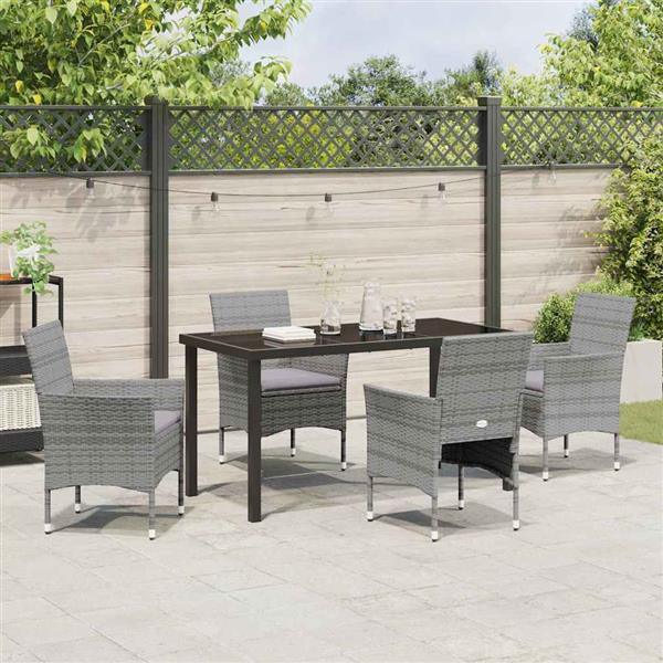 Grote foto vidaxl tuin eetset met kussen 5 pcs grijs poly riet tuin en terras tuinmeubelen
