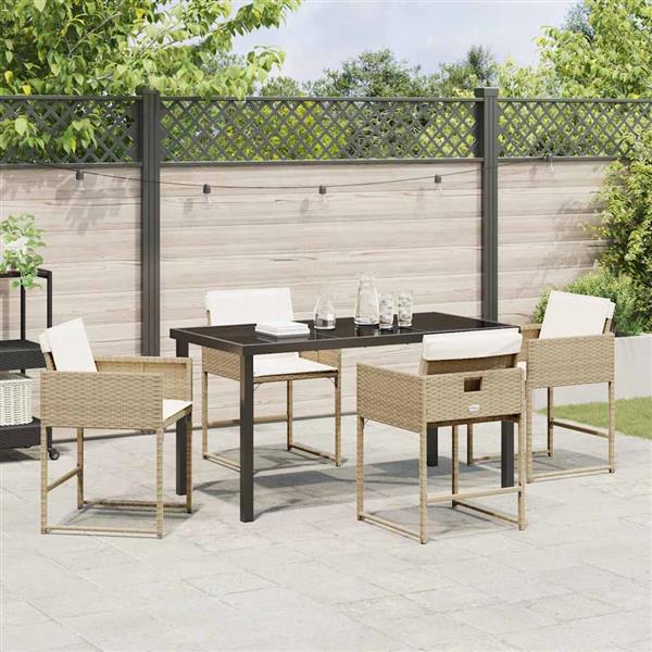 Grote foto vidaxl tuin eetset met kussen 5 pcs beige poly riet tuin en terras tuinmeubelen