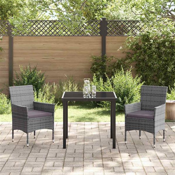 Grote foto vidaxl tuin eetset met kussen 3 pcs grijs poly riet tuin en terras tuinmeubelen