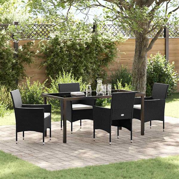 Grote foto vidaxl tuin eetset met kussen 5 pcs zwart poly riet tuin en terras tuinmeubelen