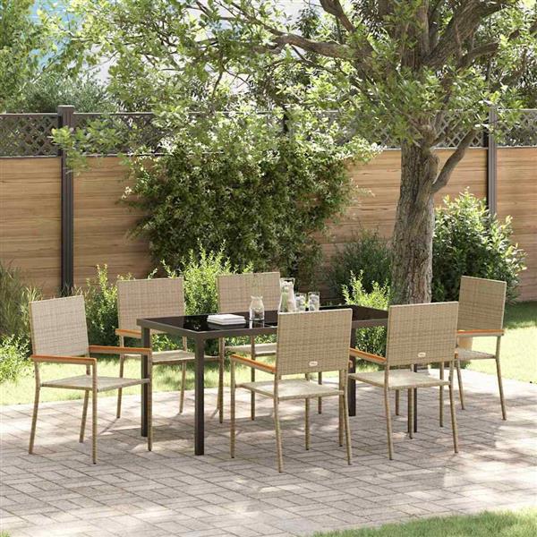 Grote foto vidaxl tuin eetset 7 pcs beige poly riet tuin en terras tuinmeubelen