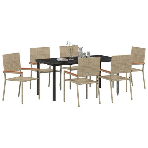 Grote foto vidaxl tuin eetset 7 pcs beige poly riet tuin en terras tuinmeubelen