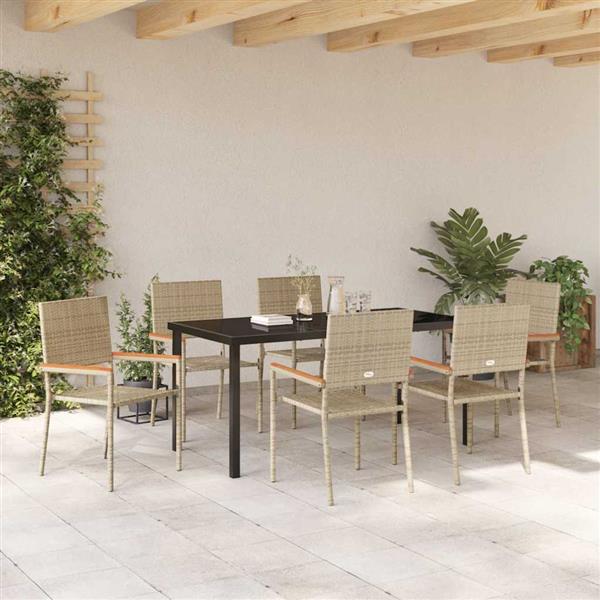 Grote foto vidaxl tuin eetset 7 pcs beige poly riet tuin en terras tuinmeubelen