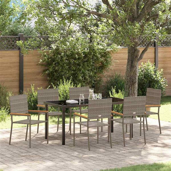 Grote foto vidaxl tuin eetset 7 pcs grijs poly riet tuin en terras tuinmeubelen