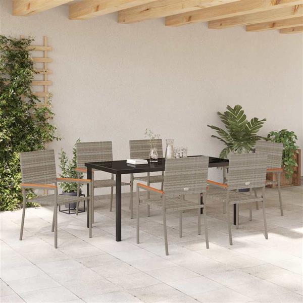 Grote foto vidaxl tuin eetset 7 pcs grijs poly riet tuin en terras tuinmeubelen