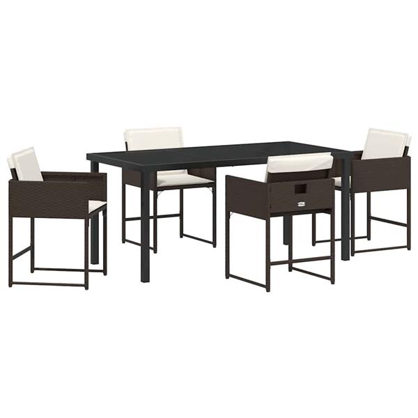 Grote foto vidaxl tuin eetset met kussen 5 pcs bruin poly riet tuin en terras tuinmeubelen