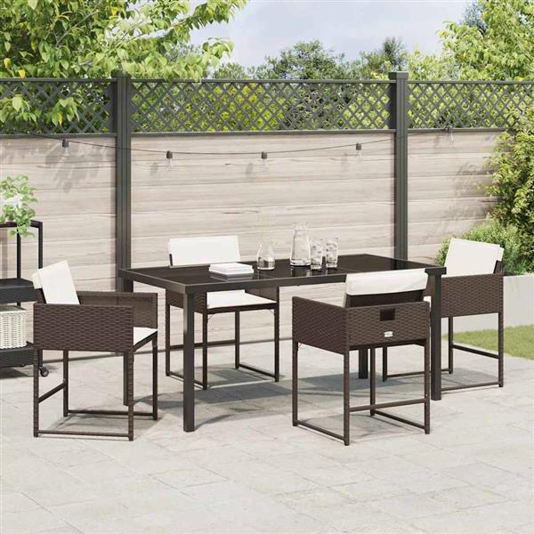 Grote foto vidaxl tuin eetset met kussen 5 pcs bruin poly riet tuin en terras tuinmeubelen