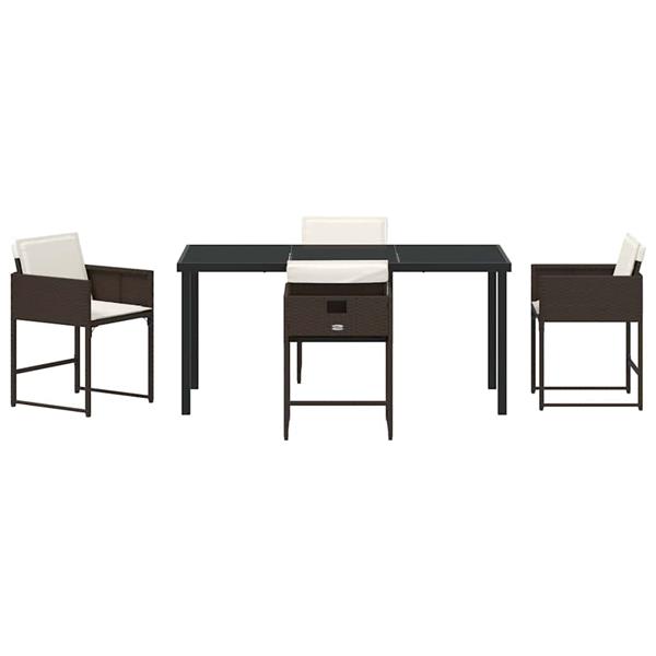 Grote foto vidaxl tuin eetset met kussen 5 pcs bruin poly riet tuin en terras tuinmeubelen