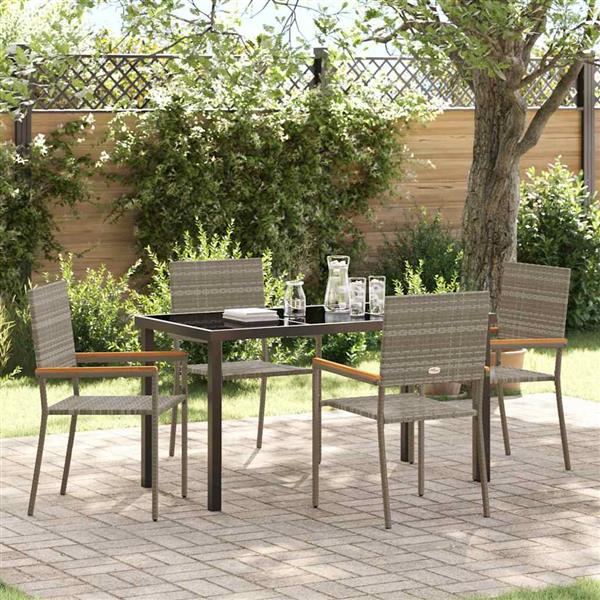 Grote foto vidaxl tuin eetset 5 pcs grijs poly riet tuin en terras tuinmeubelen