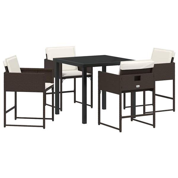 Grote foto vidaxl tuin eetset met kussen 5 pcs bruin poly riet tuin en terras tuinmeubelen