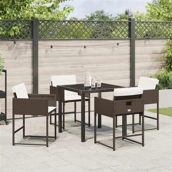 Grote foto vidaxl tuin eetset met kussen 5 pcs bruin poly riet tuin en terras tuinmeubelen