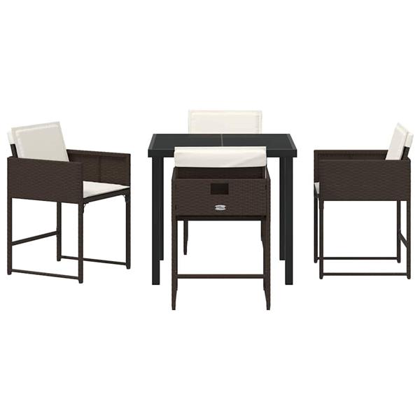 Grote foto vidaxl tuin eetset met kussen 5 pcs bruin poly riet tuin en terras tuinmeubelen