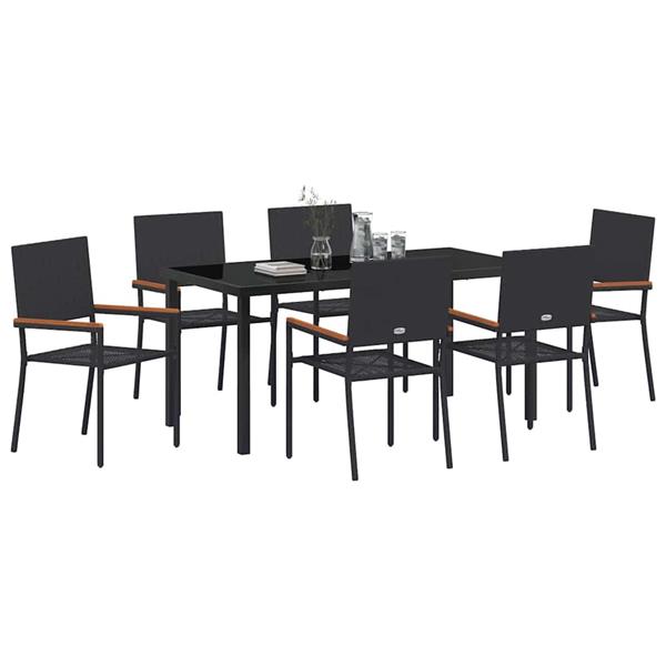 Grote foto vidaxl tuin eetset 7 pcs zwart poly riet tuin en terras tuinmeubelen