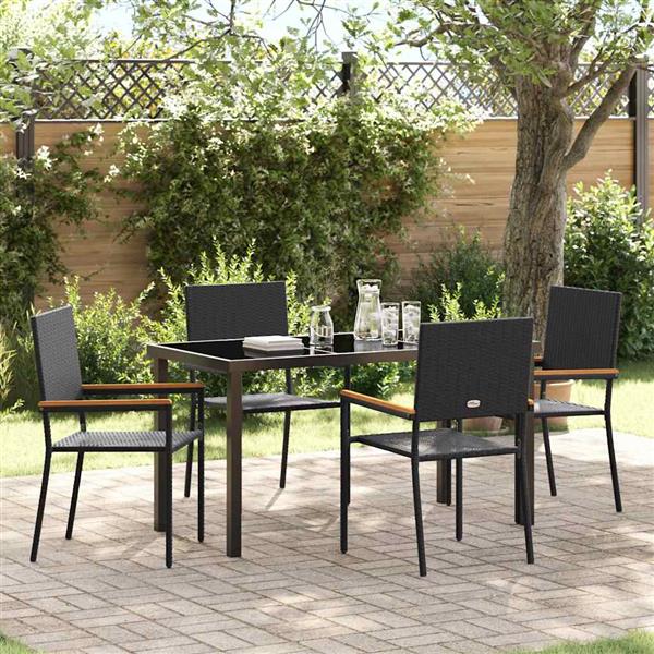 Grote foto vidaxl tuin eetset 5 pcs zwart poly riet tuin en terras tuinmeubelen