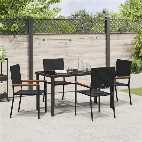 Grote foto vidaxl tuin eetset 5 pcs zwart poly riet tuin en terras tuinmeubelen